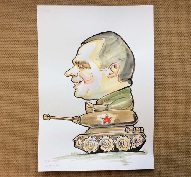 шарж танкиста на 23 февраля в Минске от шаржиста Мишеля, Михаила Шабалина